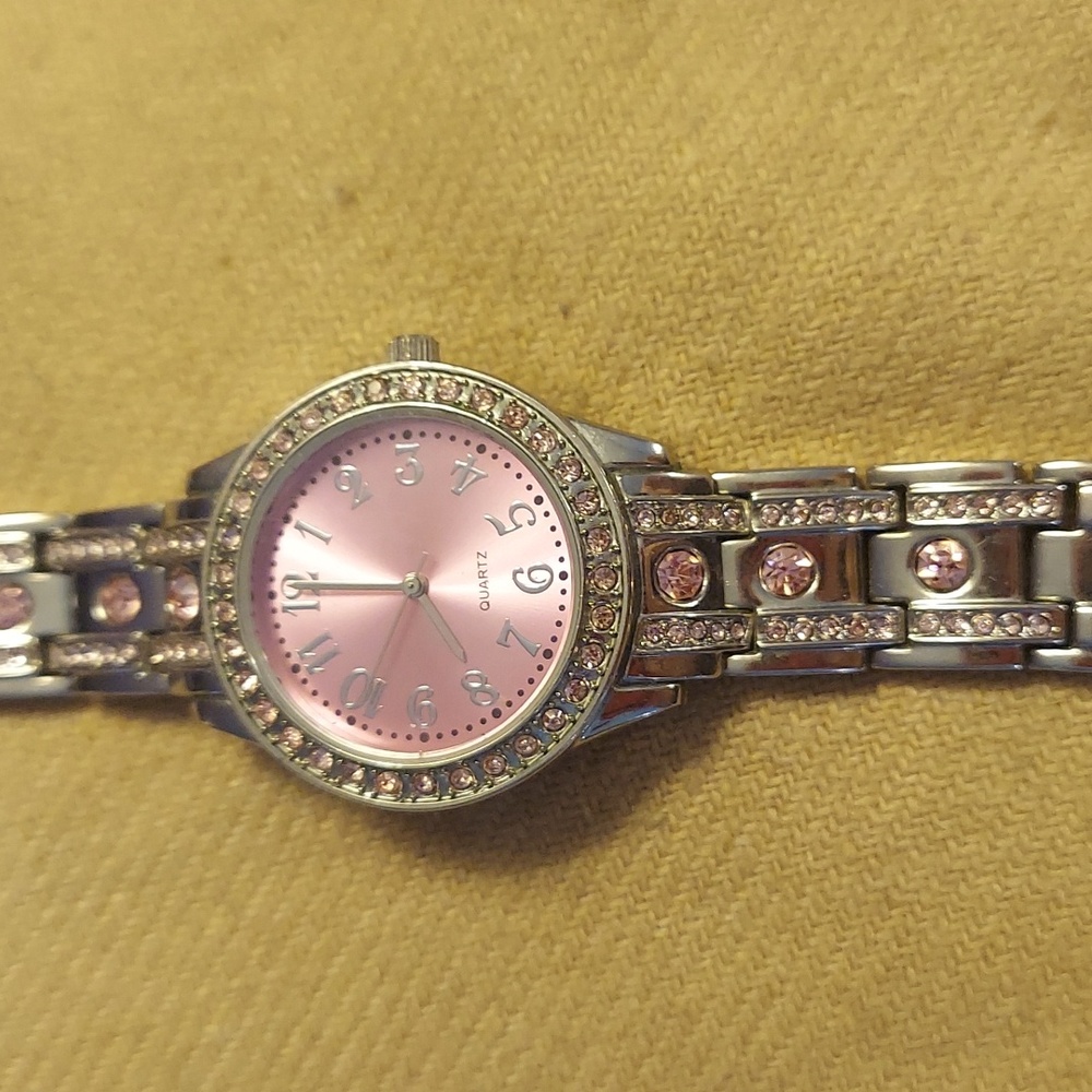 Ladies Quartz Watch Pink Crystals